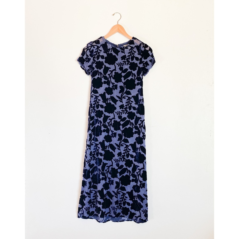 Vintage 80s Velvet Burnout Maxi - Navy, Floral